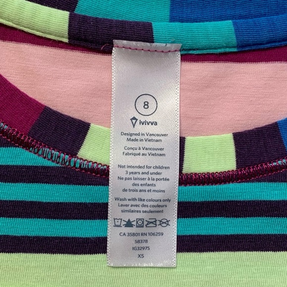 Ivivva Girls Multicolored Striped Short Sleeve Tee Top Size 8 - Picture 11 of 14